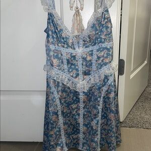 For Love & Lemons Blue Paisley Lace-Trim Camisole